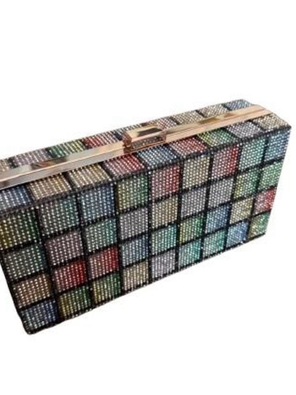 Rainbow multicolored bedazzled clutch bag